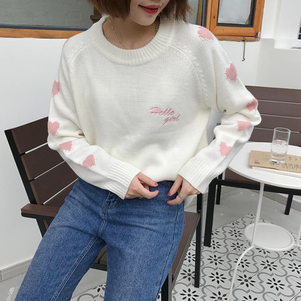 Japan Kawaii Cute Pink Heart White Sweater